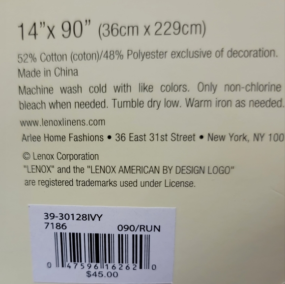 Lenox Opal Innocence Corded 14" x 90" Tablerunner - Picture 6 of 6